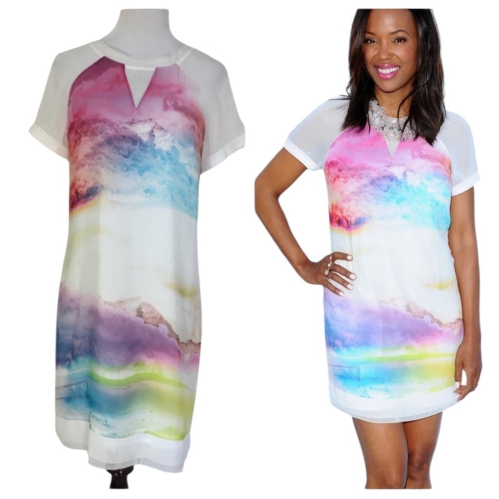 Karen Millen 100% Silk watercolor dress Size 8